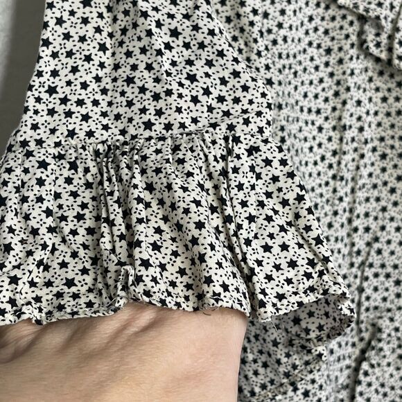 Star Print Size Small Ruffle Hem Crop Top Women’s Flowy Boho Indie Blouse - Picture 9 of 11